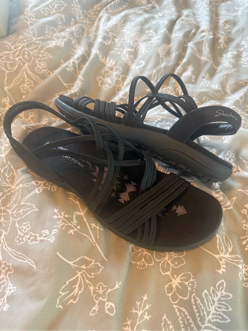 Skechers Black Strappy Elastic Band Sandals for Women